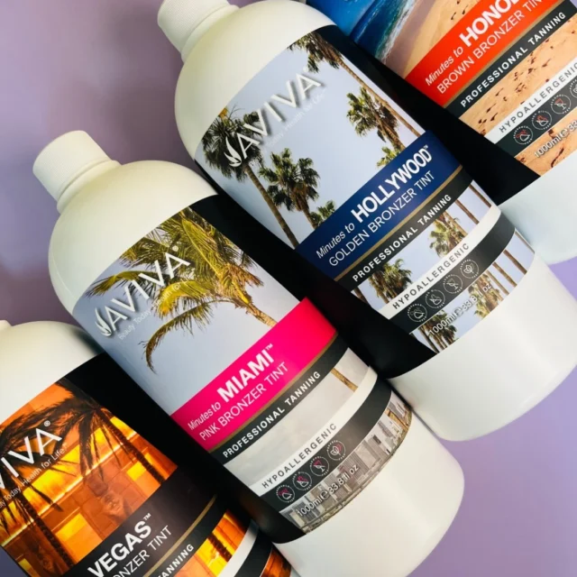 Have you tried Avivas City Collection?

🔥Honolulu
Colour: Double chocolate brown
Who it’s for: Honolulu is one of our most versatile solutions. Anyone can use it, and everyone loves it! Just be sure to match up your wash-off time with your skin type!
🔥Vegas
Colour: Plum and hickory-brown
Who it’s for: Vegas is for those seeking a beautiful, unique tan with a hint of violet. It works wonders on those with a medium skin tone by heightening their tan with plum shades; it’s also a favourite of clients with fairer skin tones because the touch of violet is reminiscent of the way their skin naturally tans while the deeper brown provides that beautiful, darker tone they love.
🔥Miami
Colour: Ruby-red and cinnamon-brown
Who it’s for: Miami brings out a healthy pink glow to liven up and excite naturally inherent tones in darker skin. It is perfect for anyone with an olive skin tone seeking an evening out of their tan.
🔥Hollywood
Colour: Golden and honey-brown
Who it’s for: Hollywood is renowned for its soft, golden brown hues and subtle nature. It is welcoming for first timers, conservative clients, or anyone who may be nervous about looking too dark.